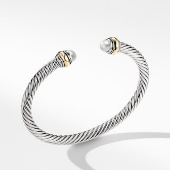 David Yurman 925/14K Cable & Pearl Bracelet Bangle - Picture 1 of 6